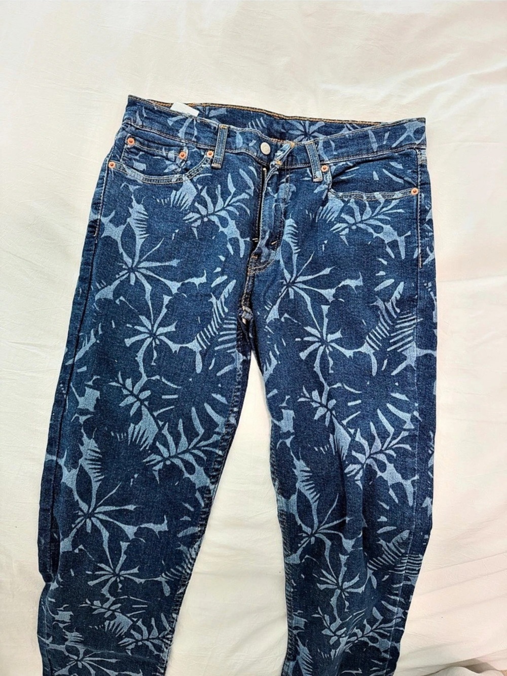 Levi's 511 Slim Fit Tropical Palm Leaf Print Jeans Floral Jeans Waist 32x32 Blue